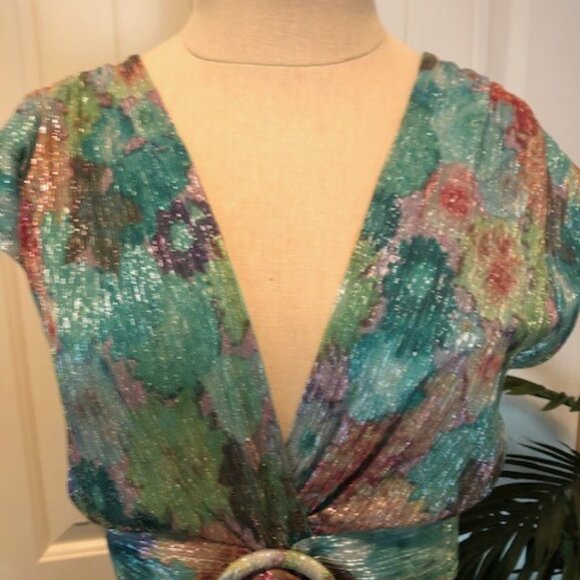 RAMY  BROOK Aqua Maxi Dress Sparkly Side Cutouts NEW  W/TAGS $495 Summer Wedding - Picture 2 of 7